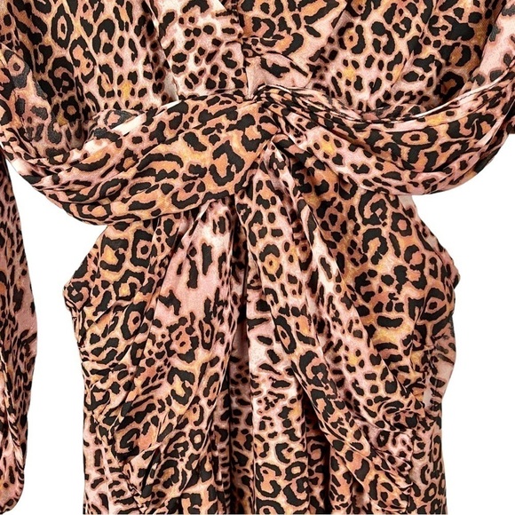 ANTHROPOLOGIE RANNA GILL BROWN MOTIF CHEETAH LONG SLEEVE CUT OUT MIDI DRESS - Picture 8 of 13